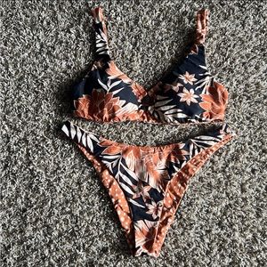 Billabong Black and Orange Floral Bikini Set